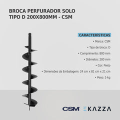 Broca 80x20cm p/ Perfurador de Solo - CSM