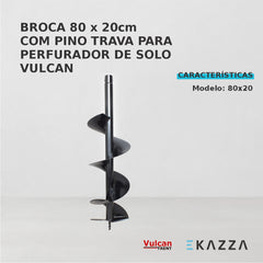 Broca 80x20cm c/ Pino Trava p/ Perf de Solo - Vulcan