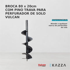 Broca 80x20cm c/ Pino Trava p/ Perf de Solo - Vulcan