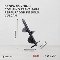 Broca 80x30cm c/ Pino Trava p/ Perf de Solo - Vulcan