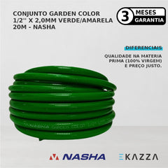 Conj Mangueira Garden Color 1/2x2mm Verde/Amarela 20m - Nasha