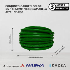 Conj Mangueira Garden Color 1/2x2mm Verde/Amarela 20m - Nasha