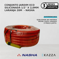 Conj Mangueira Jardim Eco Silicon 1/2x2mm Laranja 20m - Nasha
