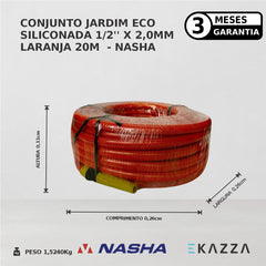 Conj Mangueira Jardim Eco Silicon 1/2x2mm Laranja 20m - Nasha