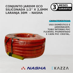 Conj Mangueira Jardim Eco Silicon 1/2x2mm Laranja 30m - Nasha