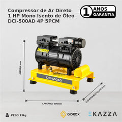 Compressor Ar Direto DCI500AD 2HP 1P 5PCM Isento Óleo Gidrox