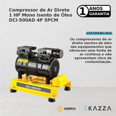 Compressor Ar Direto DCI500AD 2HP 1P 5PCM Isento Óleo Gidrox