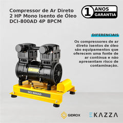 Compressor Ar Direto DCI800AD 2HP 4P 8PCM Isento Óleo Gidrox