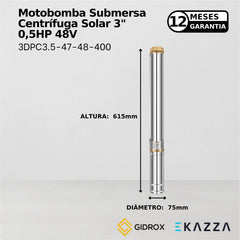 Motobomba Sub. Centrífuga Solar 3" 3DPC3.5-47-48-400 0,5HP 48V - Gidrox