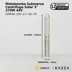 Motobomba Sub. Centrífuga Solar 3" CPIP38-270-2.6-33-75 270W 44V - Gidrox
