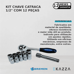 Kit Chave Catraca 1/2" c/ 12 peças - Bremen