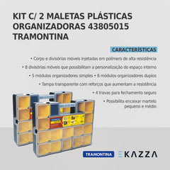 Kit c/ 2 Maletas plásticas organiz. 17" mód. móveis Tramontina