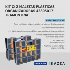 Kit c/ 2 Maletas organiz. plásticas 17" div. Tramontina