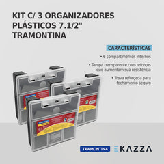 Kit c/ 3 Organizadores plásticos 7.1/2" c/ divis. Tramontina