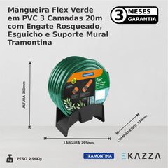 Mangueira Flex PVC 3 Cam 20m c/ Engate Esguicho Sup Mural - Tramontina