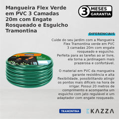 Mangueira Flex PVC 3 Cam 20m c/ Engate Rosqueado Esguicho - Tramontina