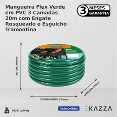 Mangueira Flex PVC 3 Cam 20m c/ Engate Rosqueado Esguicho - Tramontina