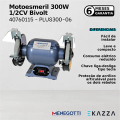 Motoesmeril Plus 300-06 1/2CV 300W Bivolt Mono - Menegotti