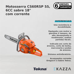 Motosserra CS60RSP Gasolina 55 6CC Sabre 18" c/ Corrente - Tekna