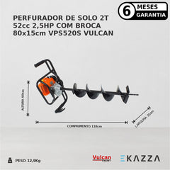 Perfurador de Solo 2T 52CC 2,5HP c/ Broca 80x15 VPS520S Vulcan