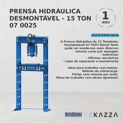 Prensa Hidráulica Desmontável 15 Toneladas R070025 - Bovenau