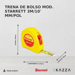 Trena de Bolso Série 3M/10' MM/POL STS12-3ME - Starrett