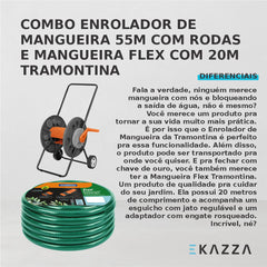 Kit Enrolador 55m c/ rodas e Mangueira Flex 30m Tramontina
