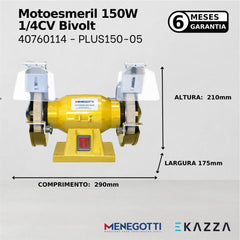 Motoesmeril Plus 150-05 1/4CV 150W Bivolt Mono - Menegotti