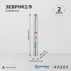 Motobomba Submersa Multiestágio 3'' 0,5 HP 2/9 Aquastrong