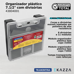 Organizador plástico 7.1/2" com divisórias - Tramontina