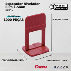 Espaçador Nivelador Slim 1,5mm com 1000 peças 61542 - Cortag