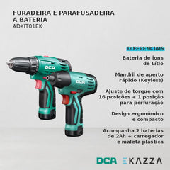 Combo Furadeira + Parafusadeira 12V ADKIT01EK - DCA