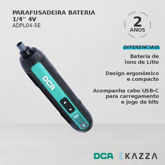 Parafusadeira Bateria 1/4'' 4V ADPL04-5E - DCA