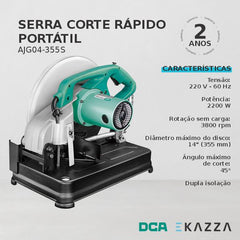 Serra Corte Rápido Portátil 14'' 2200W 220V AJG04-355S - DCA