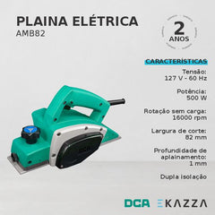 Plaina Elétrica 82MM 500W AMB82 - DCA