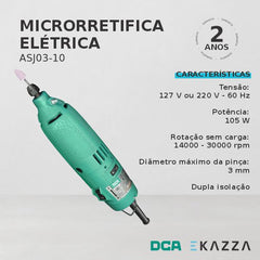 Micro Retifica Elétrica 3MM 105W ASJ03-10 - DCA