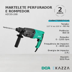 Martelete Romp Perf 1/2'' 800W AZC05-26B - DCA