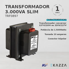 Autotransformador 3000VA Slim Bivolt TRF0897 - KF