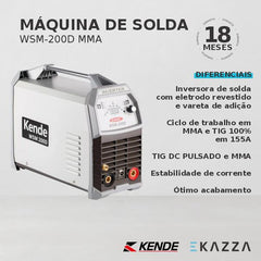 Máquina de Solda Inversora TIG DC WSM-200D MMA E TIG - KENDE