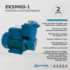Motobomba Periférica Autoaspirante EKSM60 0,5 HP Aquastrong