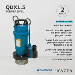 Motobomba Submersível QDX1.5-15-0.37LA 0,5 HP Aquastrong